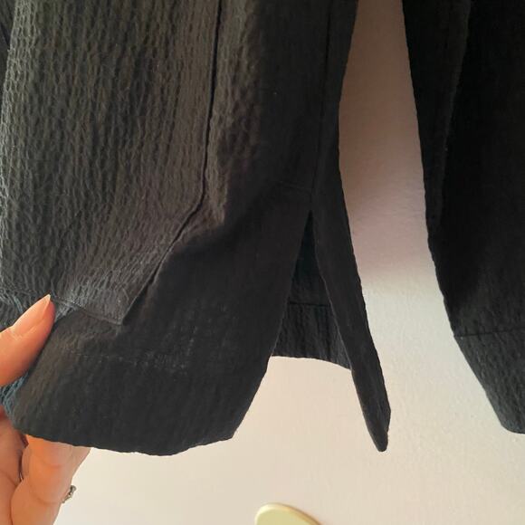 Eileen Fisher Women's XS Black Crepe Button Down Jacket Cotton Mandarin Collar - Picture 6 of 10